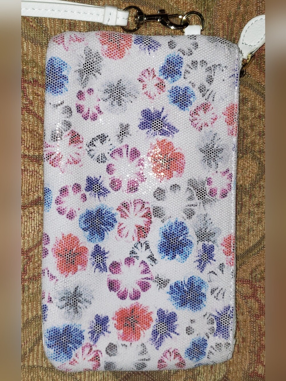 Befen White Leather Pouch With Colorful Floral Design